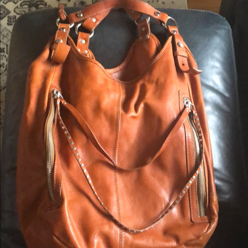Large brown leather tote bag